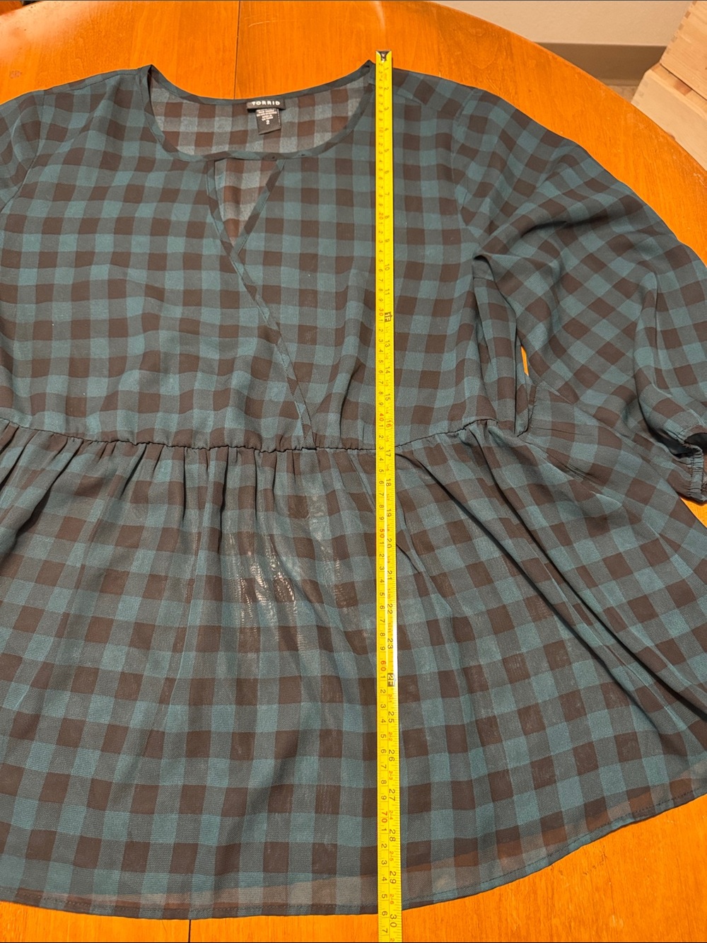 torrid Teal and Black Checked Peplum Top - Picture 6 of 7
